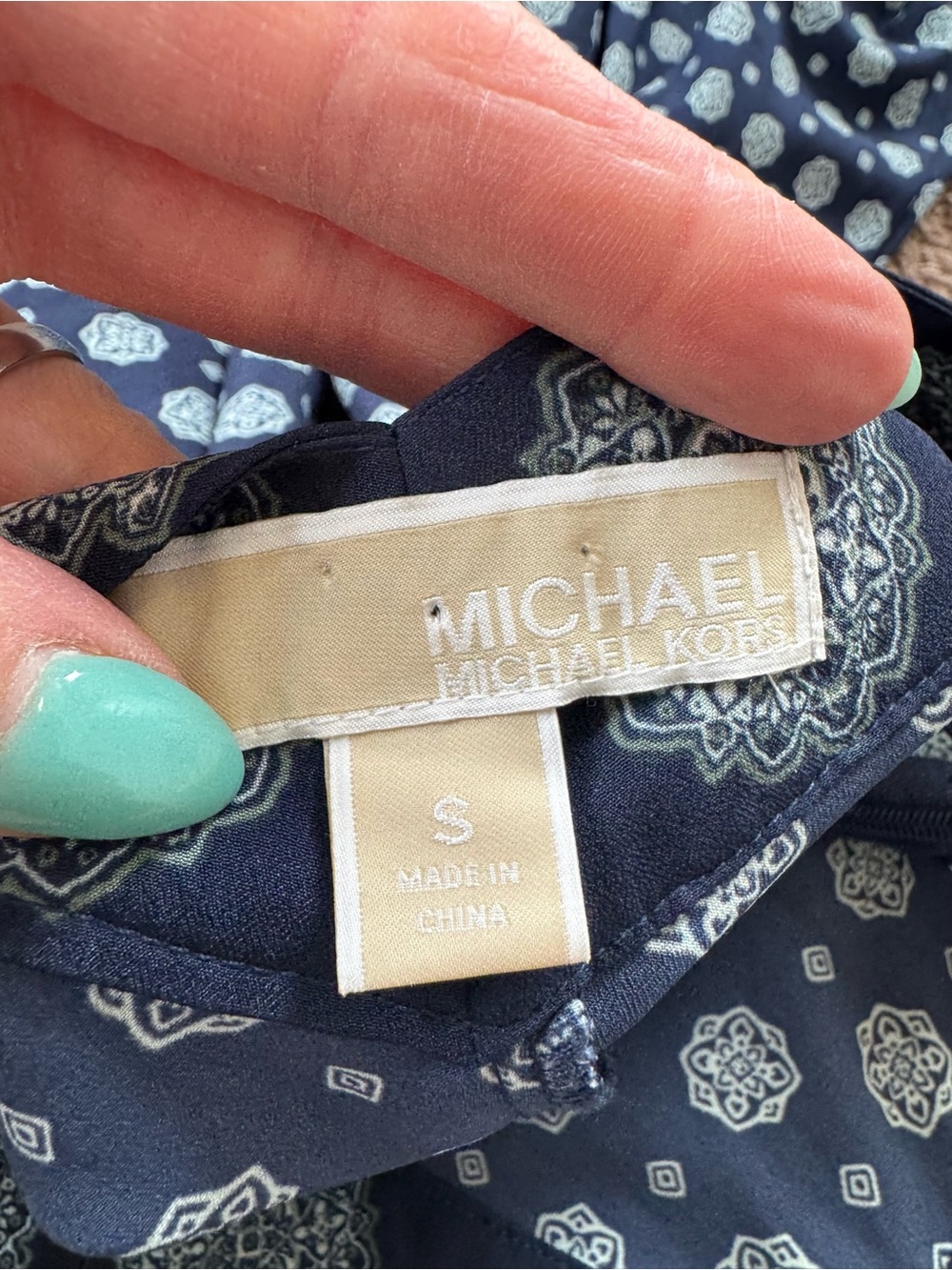 Michael Kors Casablanca Dress Border Print Handkerchief Hem Navy S - Picture 6 of 10